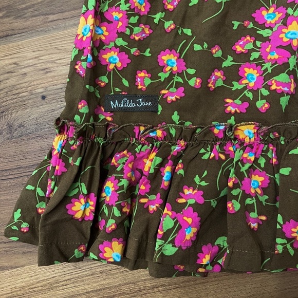 Matilda Jane On a Whim Tiered Babydoll Tank Top XS Floral Brown Pink Cross Back - Picture 4 of 8